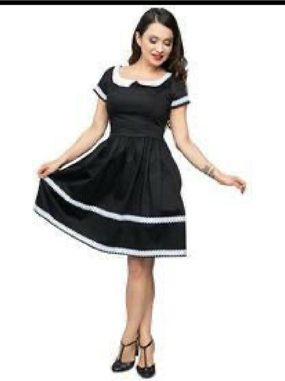 Classic Black A-Line Dress with White Trim